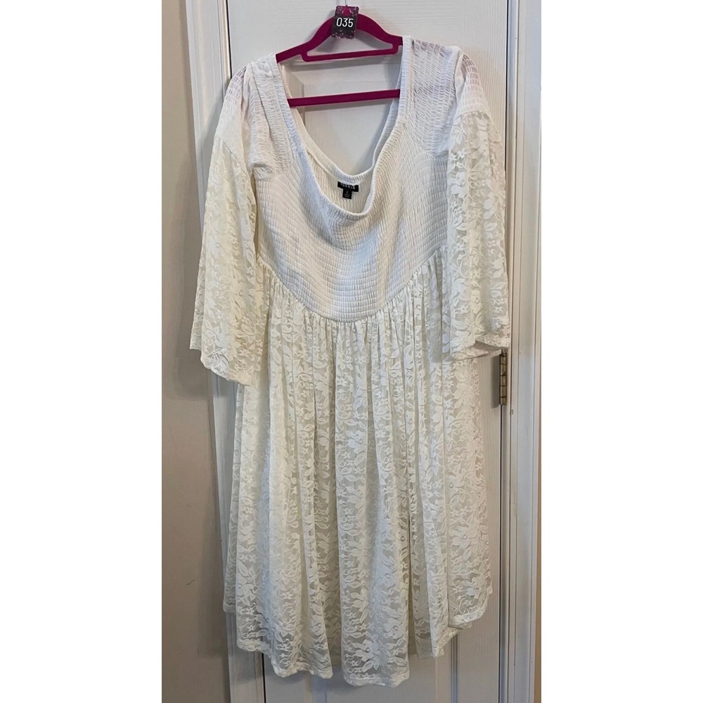 Torrid White Floral Lace Smocked Midi Dress 3/4 Bell Sleeve Plus Size 2 2X